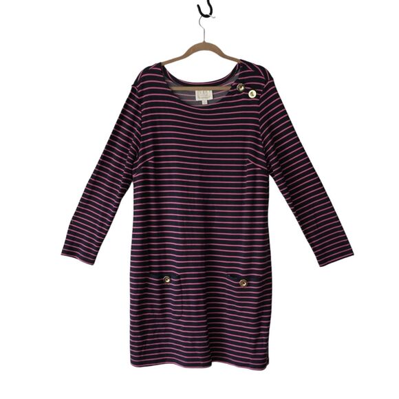 Sail To Sable Tuckernuck Sz XL Long Sleeve Dress  Gold Buttons Blue Pink Striped - Picture 1 of 7